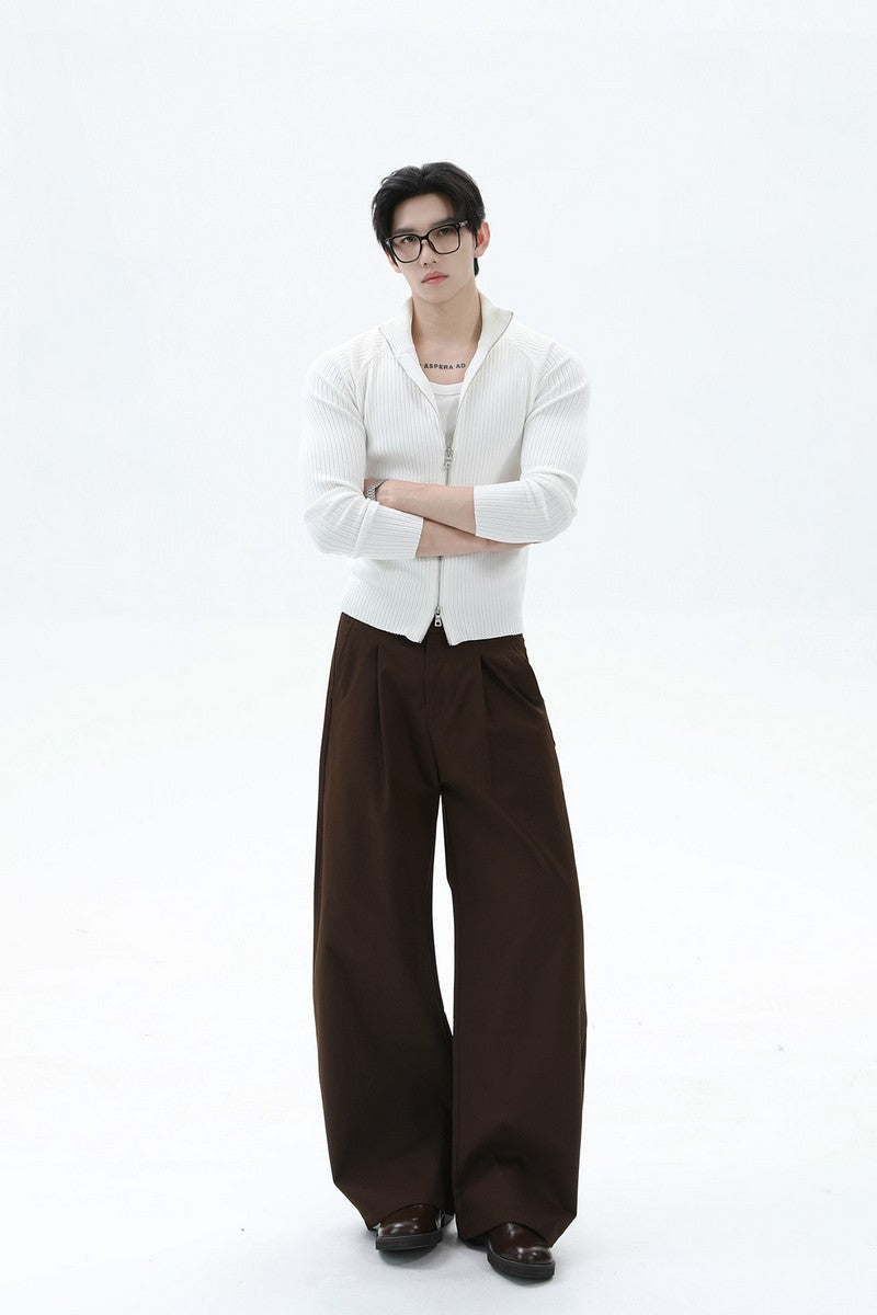 Fitted Ribbed Knit Zip Cardigan