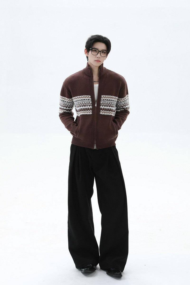 Heavyweight Fair Isle Knit Zip Cardigan