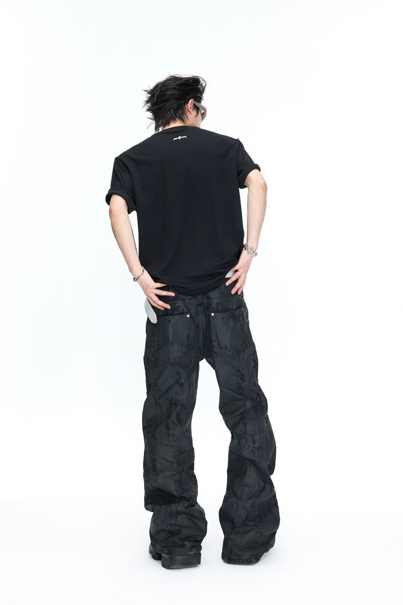 Pleated Studded V-Neck T-Shirt