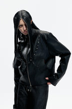 Waxed Studded Zip Jacket