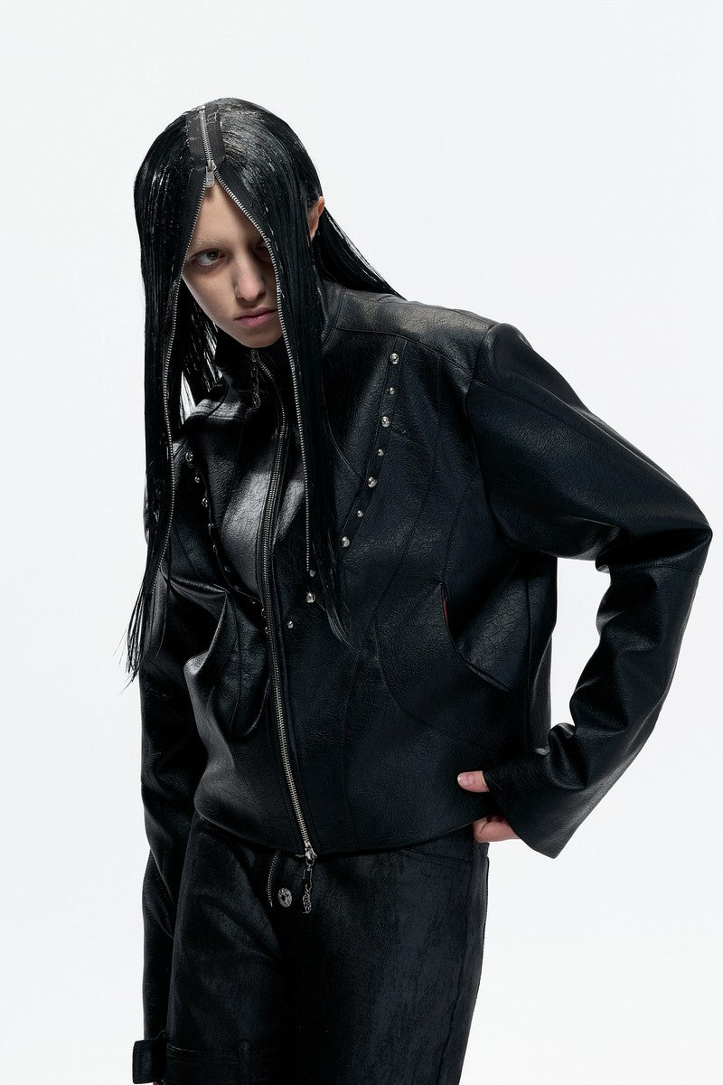 Waxed Studded Zip Jacket