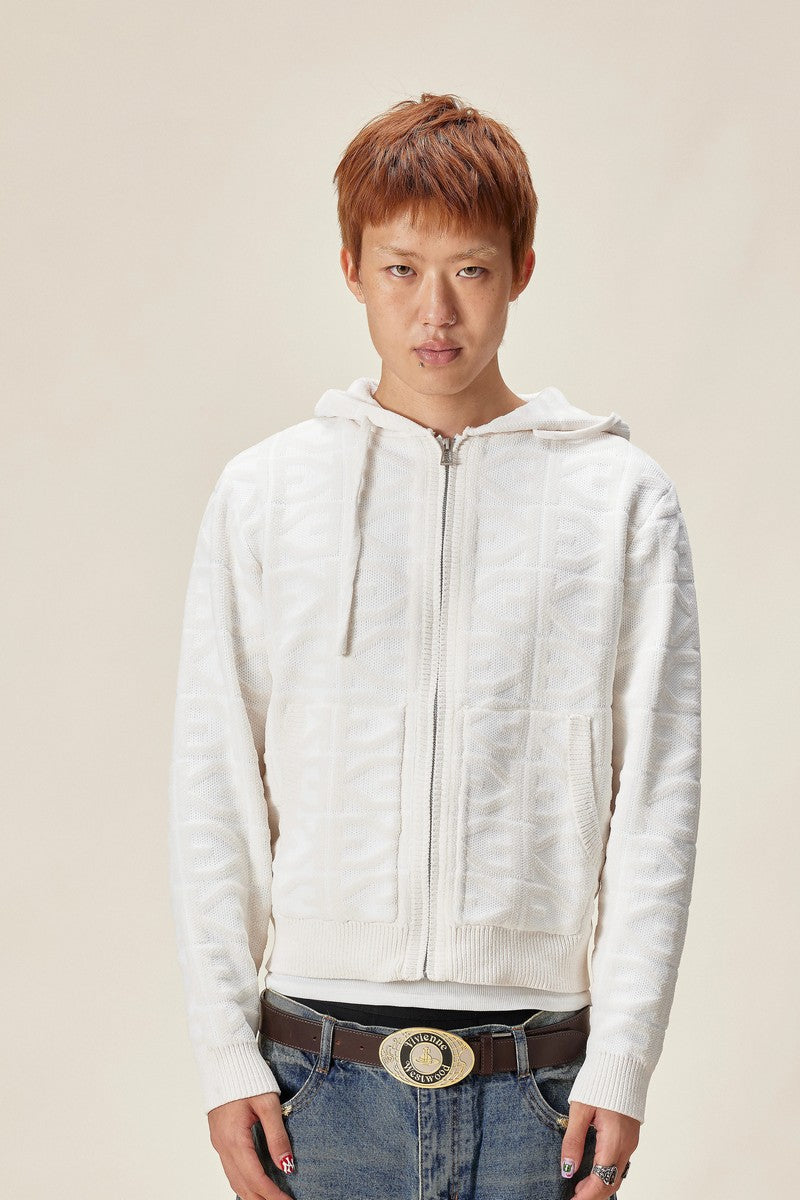 Allover Logo Knit Zip-Up
