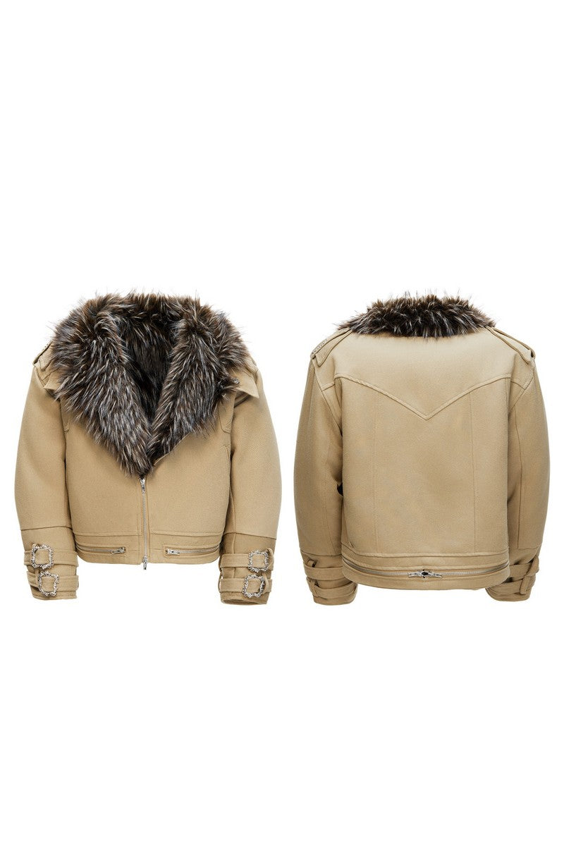 Washed Canvas Reversible Fur Jacket