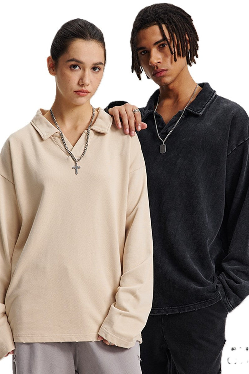 Distressed Washed Polo Sweater