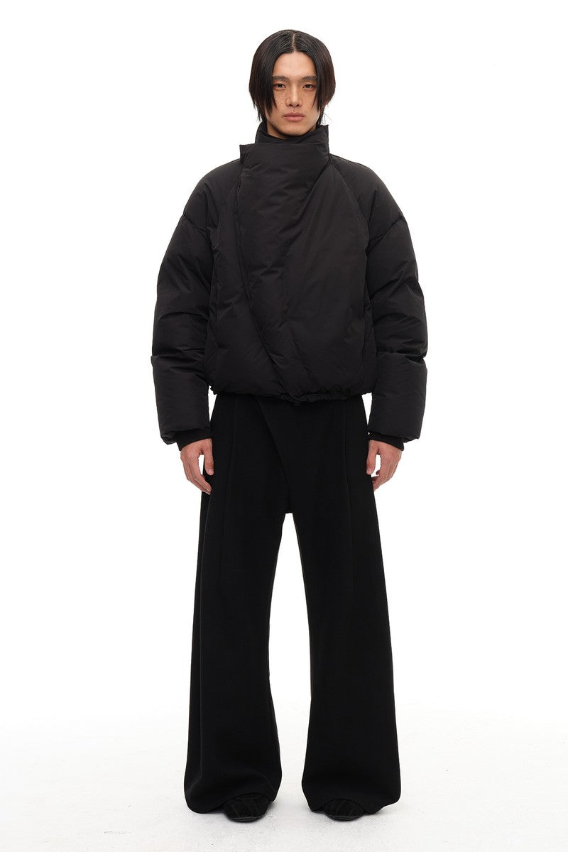 Curved Zip High Neck Puffer