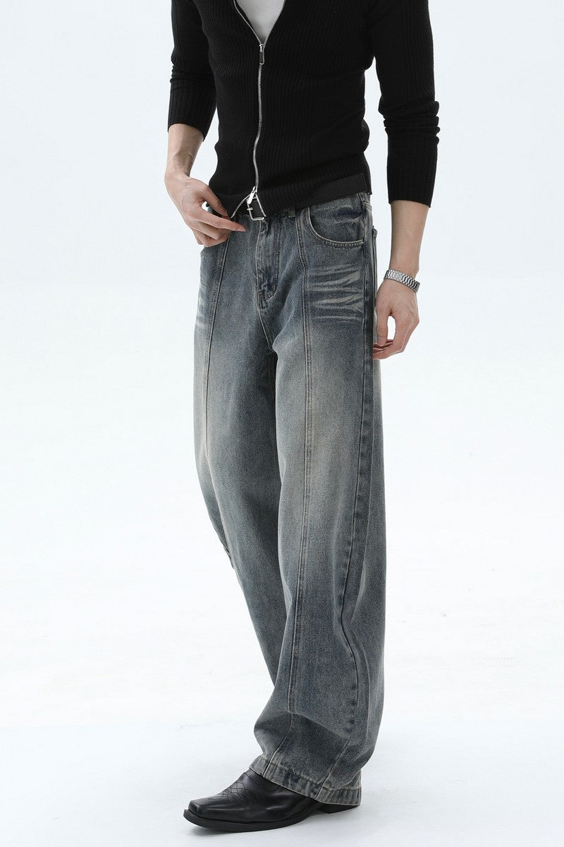 Washed Deconstructed Wide Leg Jeans