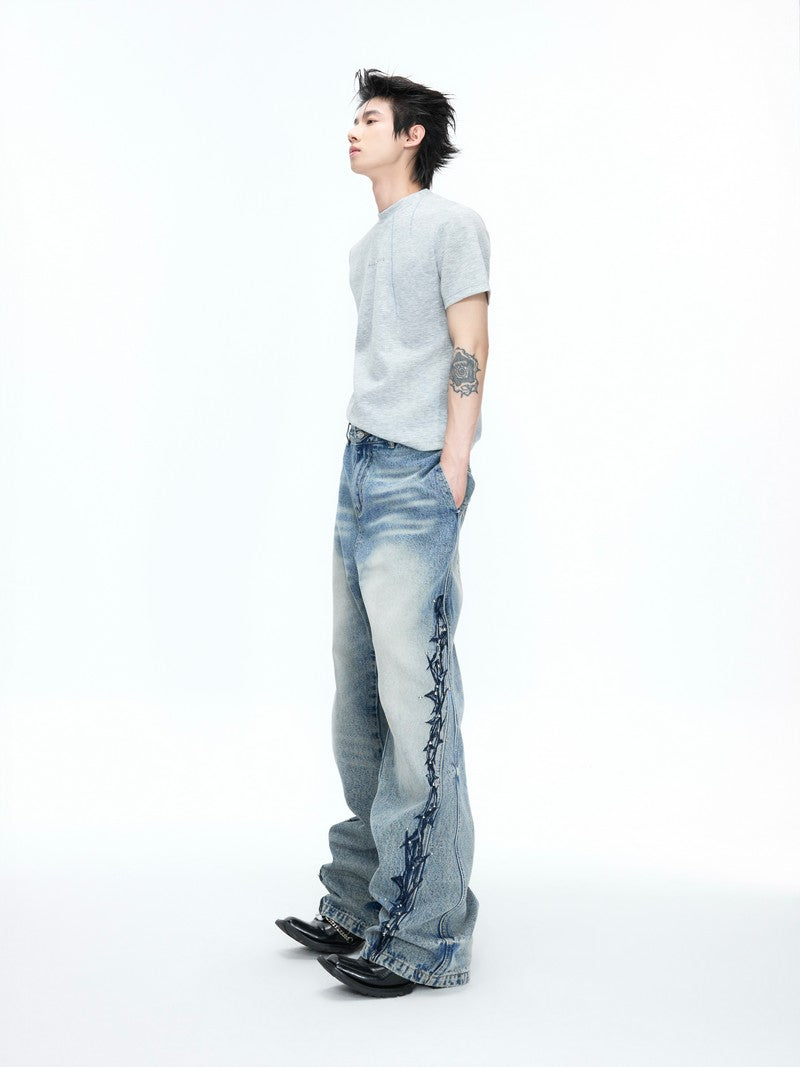 Embroidered Studded Jeans