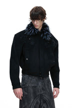 Suede Fur Collar Embellished Jacket