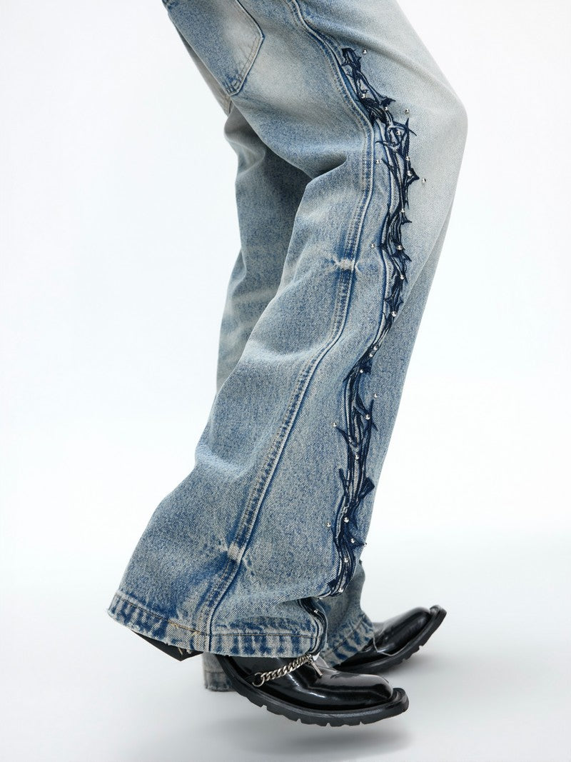 Embroidered Studded Jeans