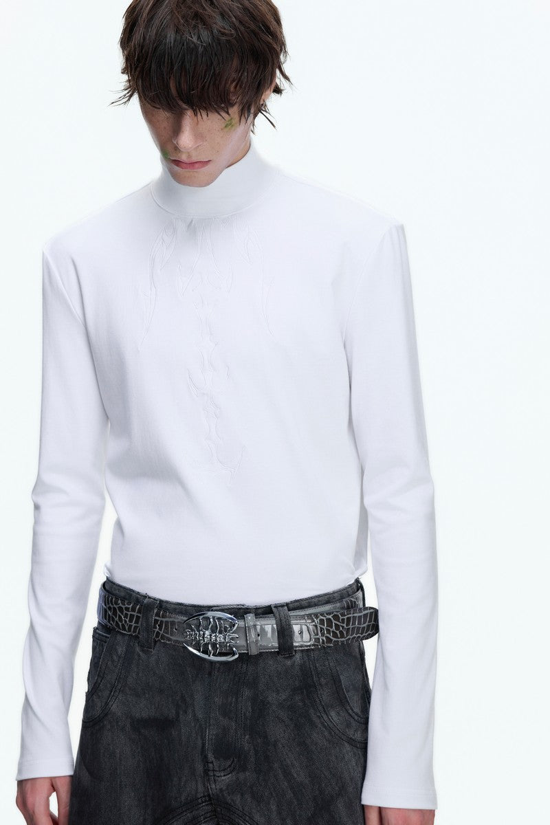 Embroidered Spine Mock Neck Tee