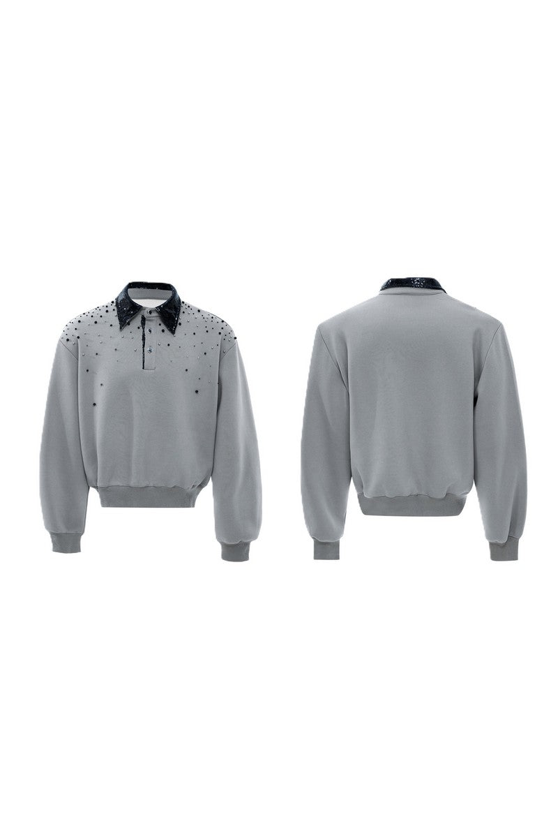 Pearl Sequin Colorblock Polo Sweatshirt