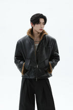 Faux Leather Fur Collar Puffer