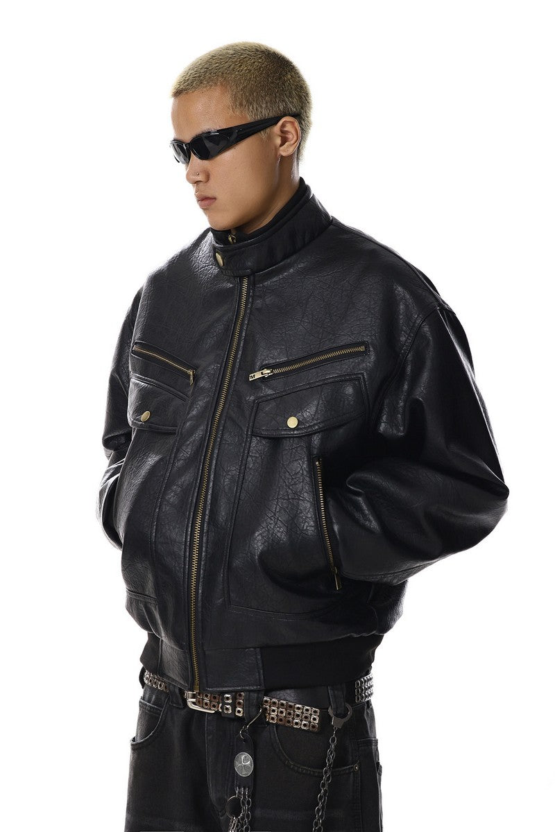 Textured PU Leather Jacket
