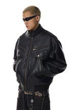 Textured PU Leather Jacket