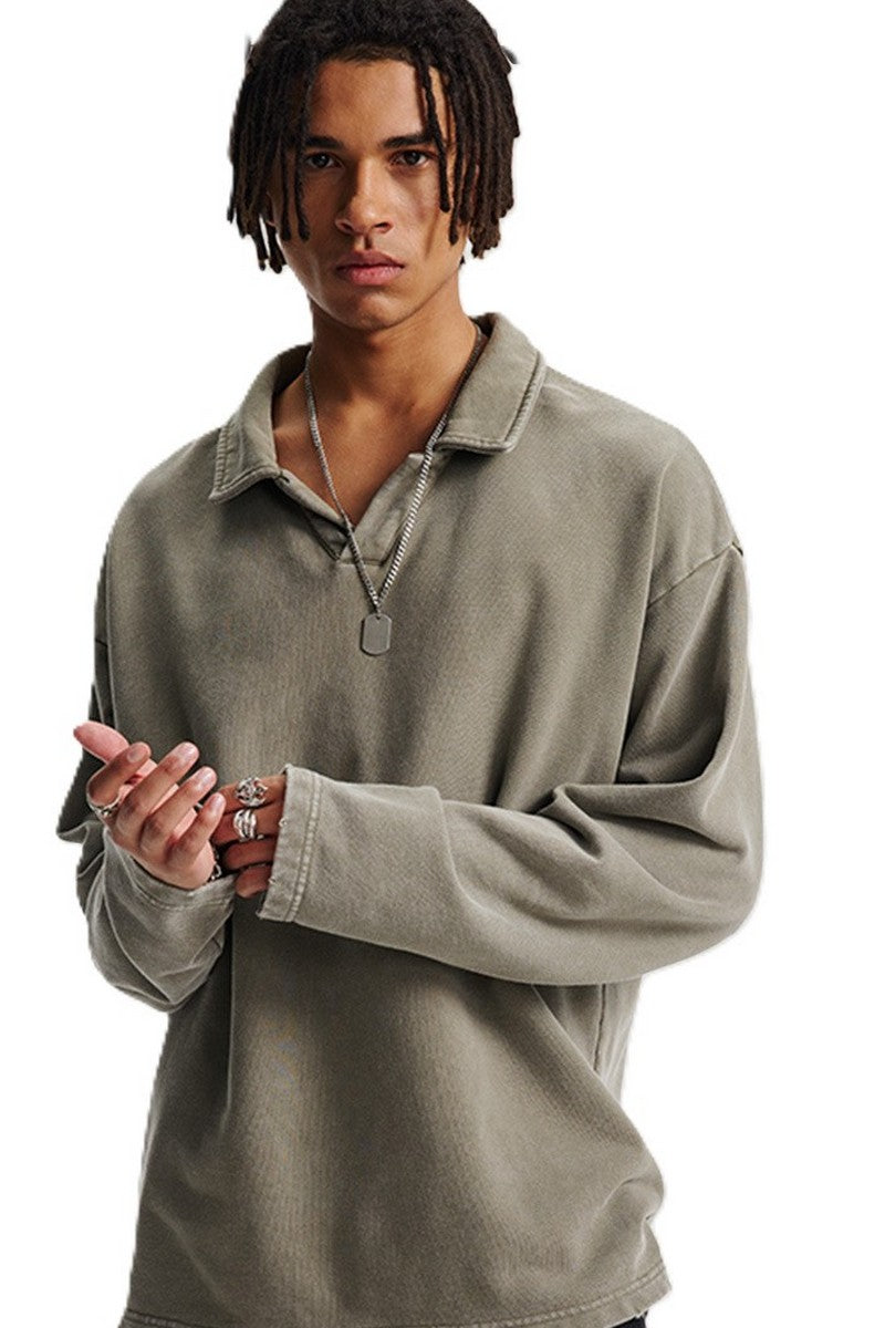 Distressed Washed Polo Sweater
