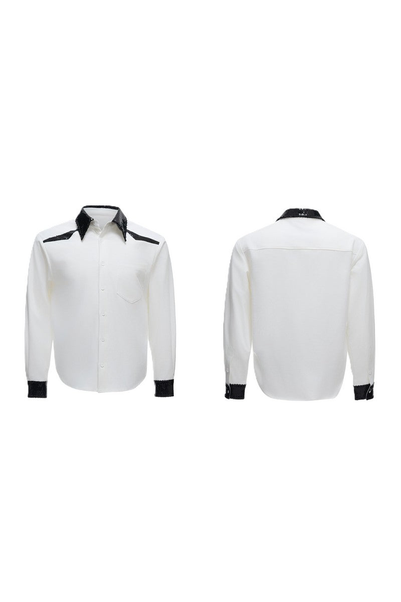 Colorblock Sequin Draped Shoulder Shirt