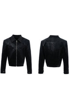 Crocodile Pattern Studded Cropped Jacket