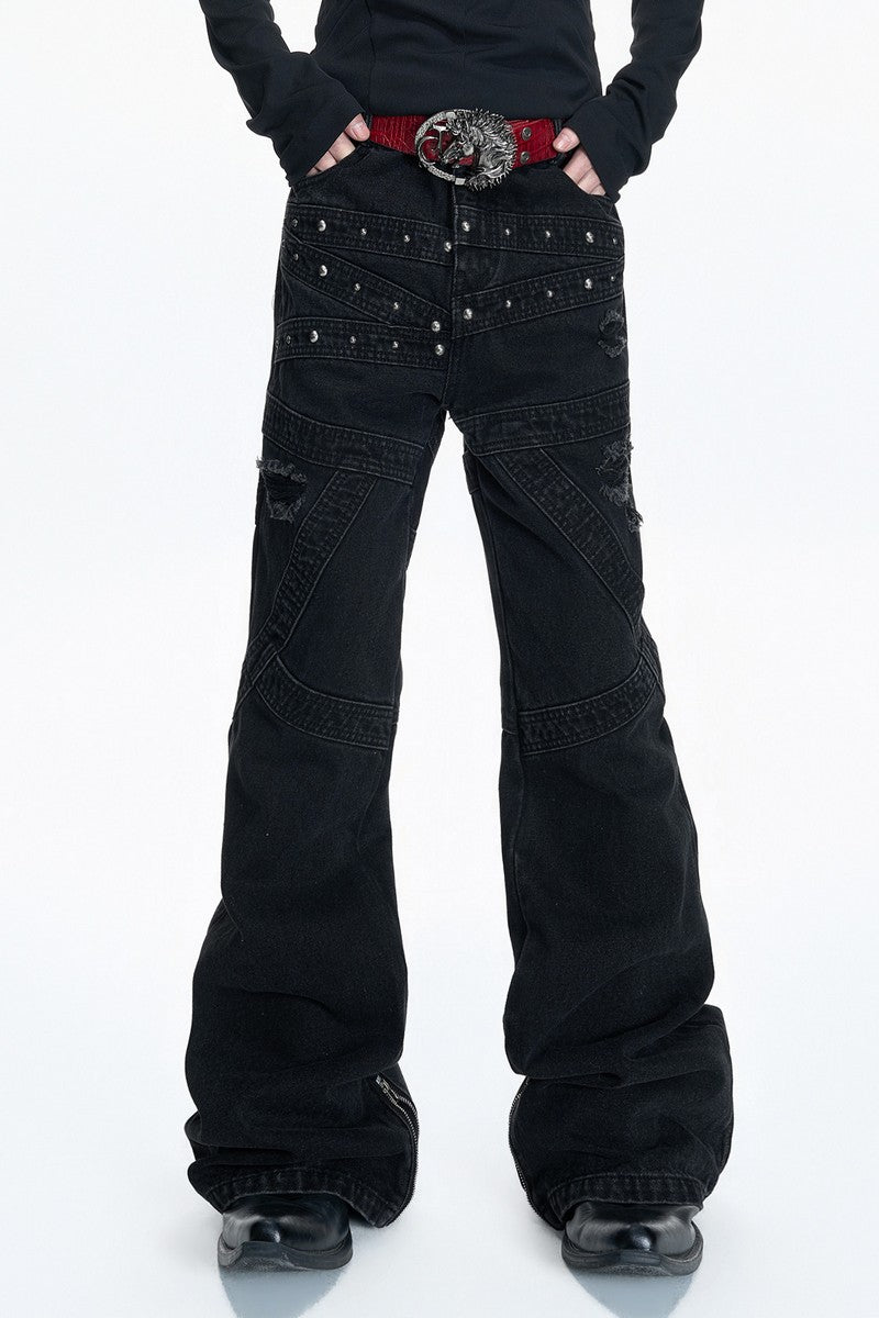 Distressed Studded Curved Jeans