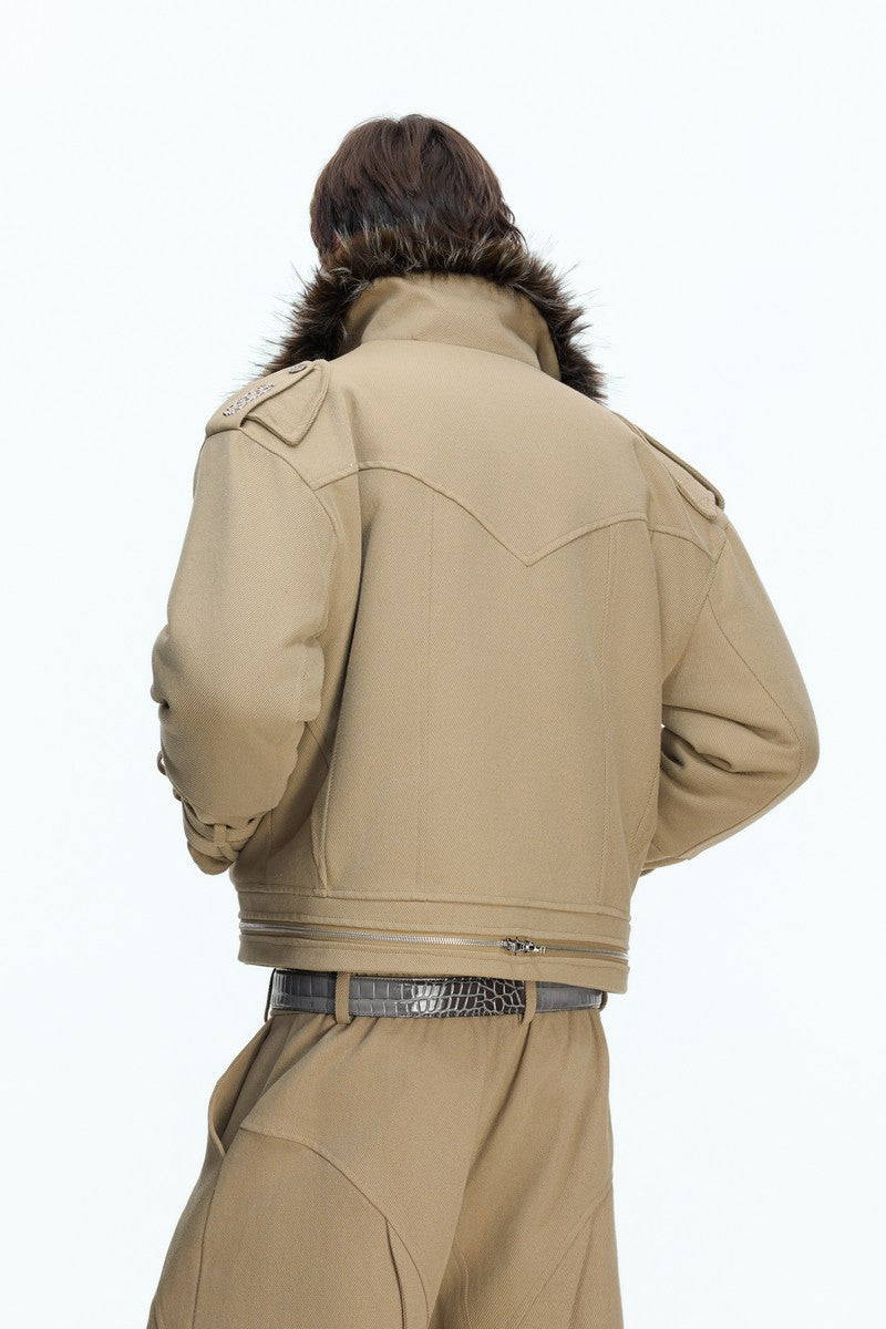 Washed Canvas Reversible Fur Jacket