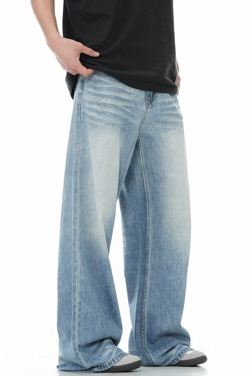 Washed Whisker Wide Jeans