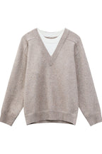 Layered Look V-Neck Wool Sweater