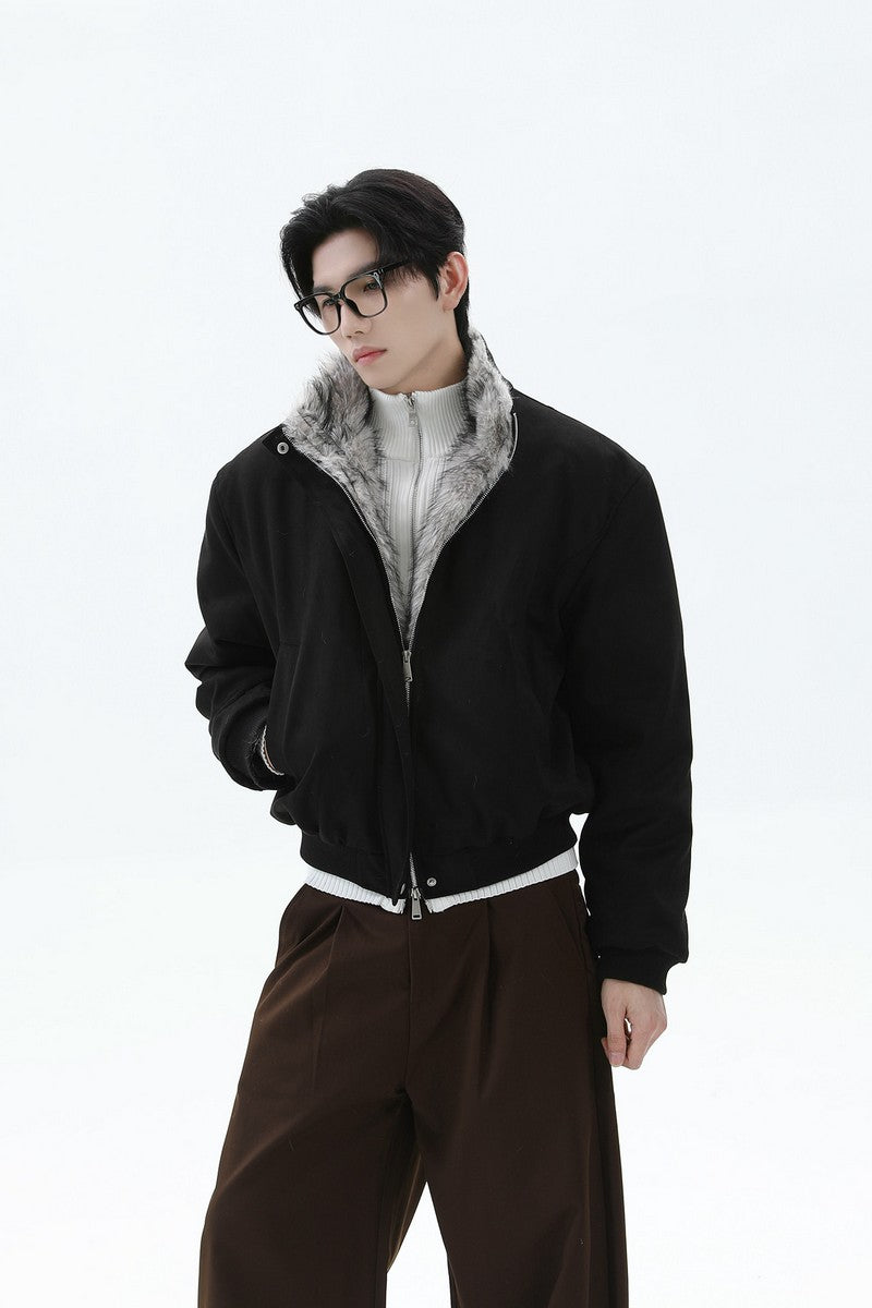 Vintage Fur Collar Bomber Jacket