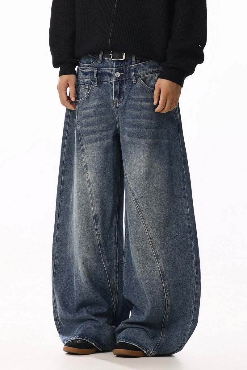 Deconstructed Curved Wide Jeans