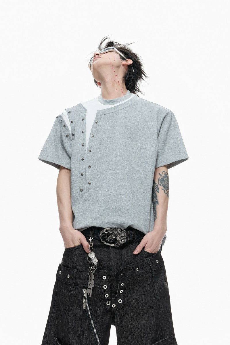 Studded Layered Short Sleeve Tee