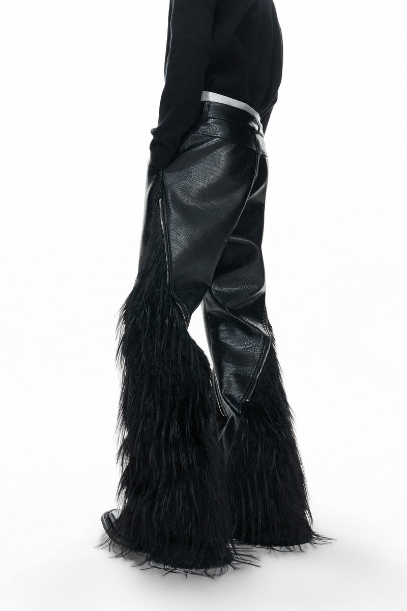 Faux Fur Croc Zip Pants