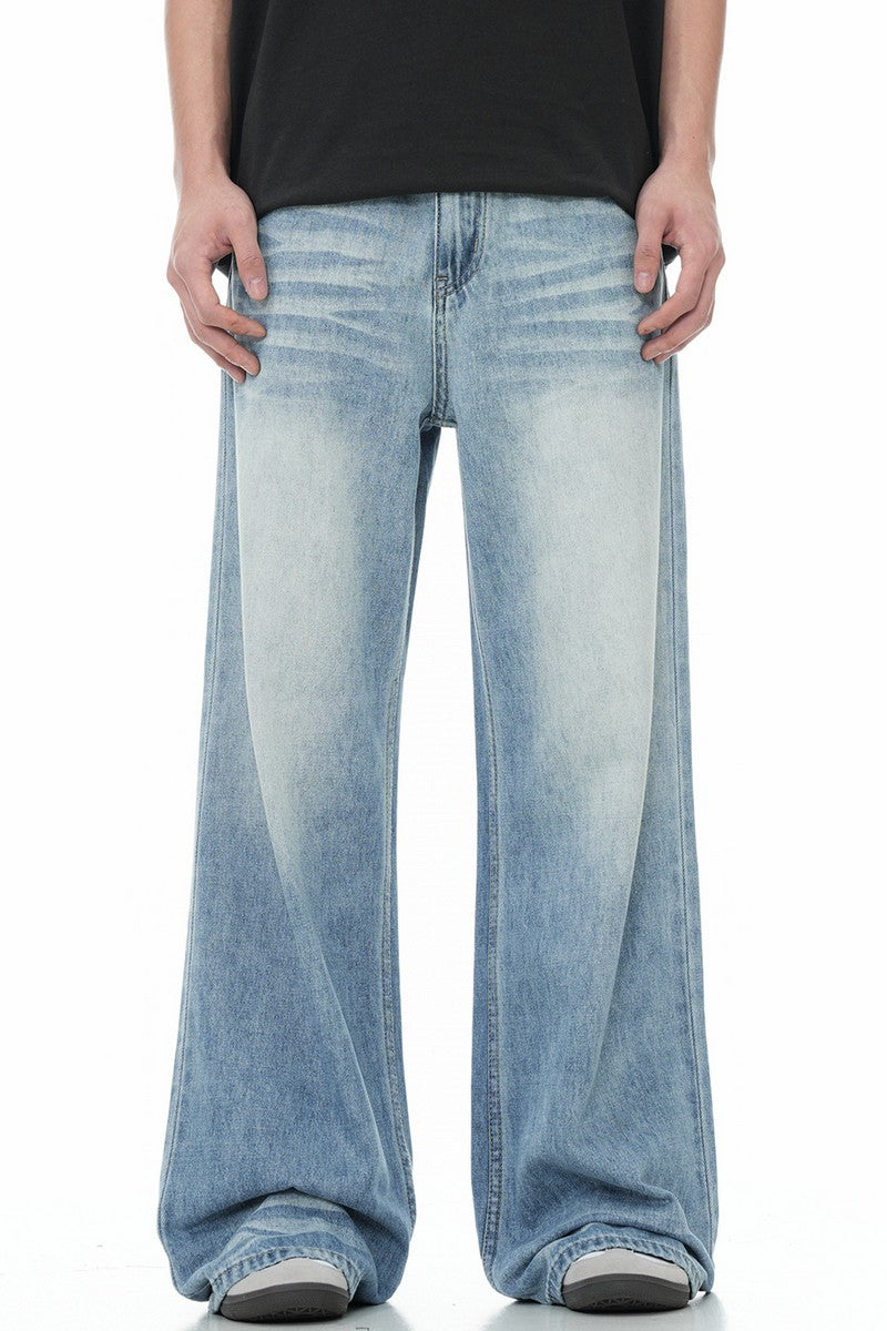 Washed Whisker Wide Jeans