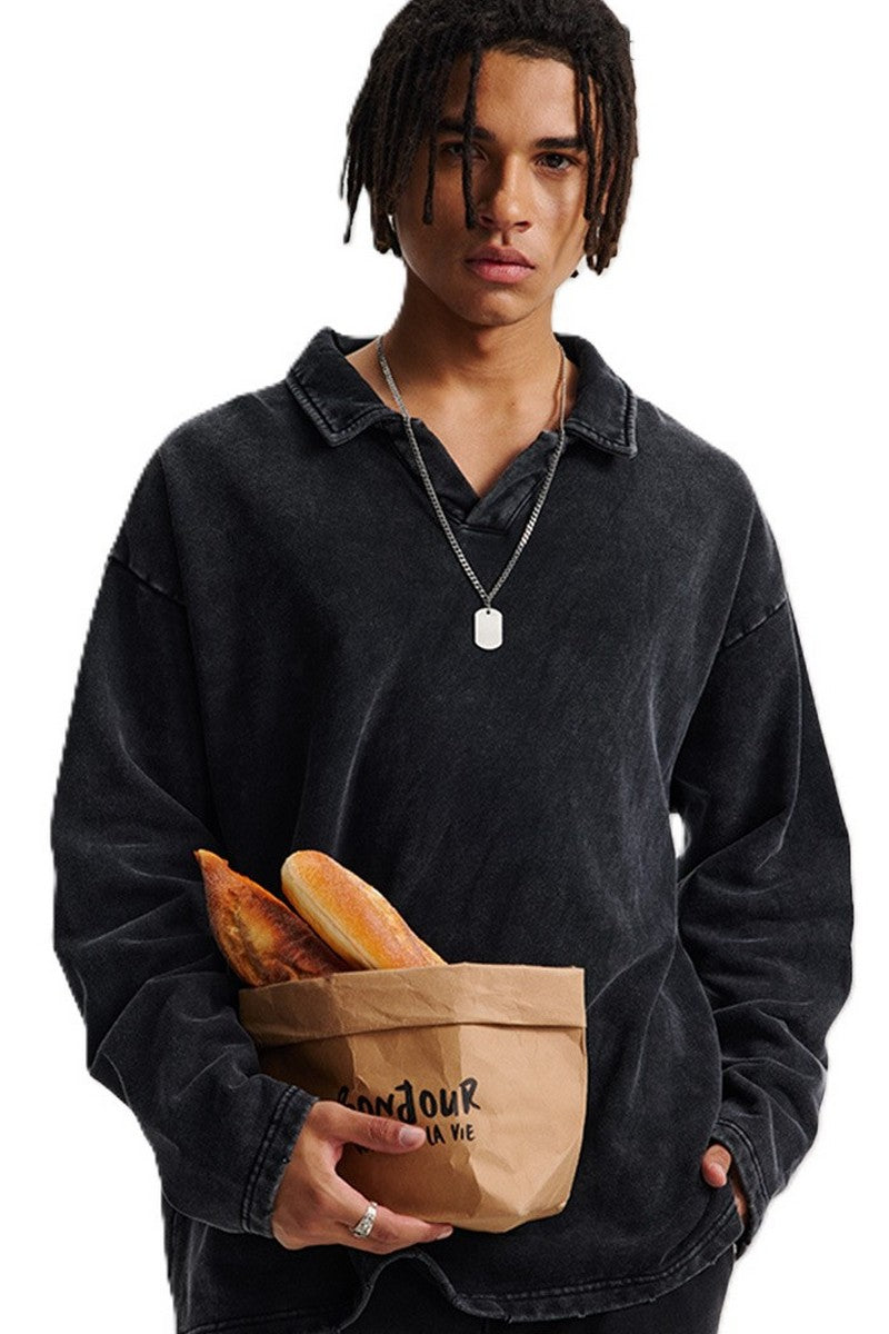 Distressed Washed Polo Sweater