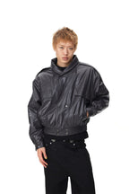 Layered Collar Faux Leather Jacket