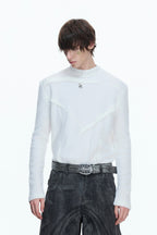 Fleece Pearl Trim Mock Neck Tee