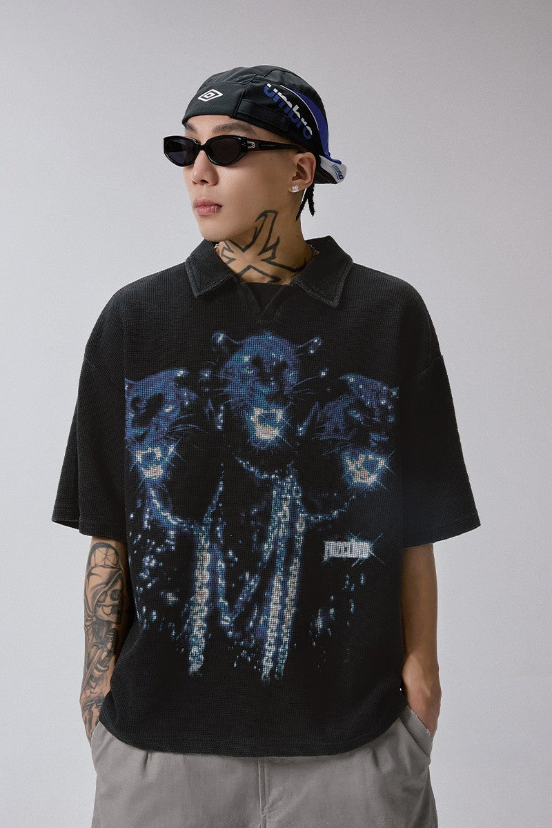 Distressed Printed Polo Shirt