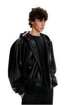 Black PU Hooded Jacket