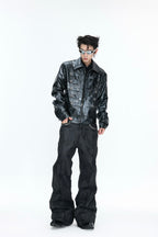 Crocodile Embossed Leather Jacket