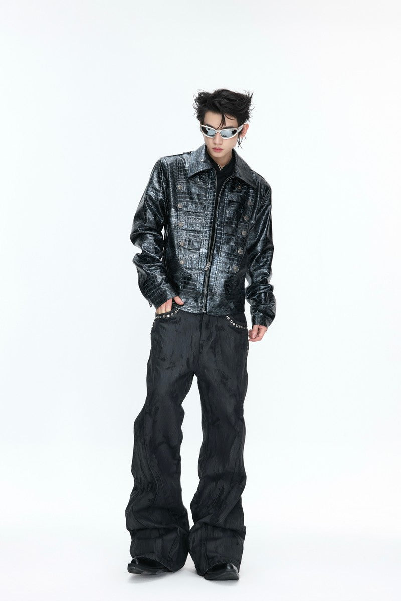 Crocodile Embossed Leather Jacket