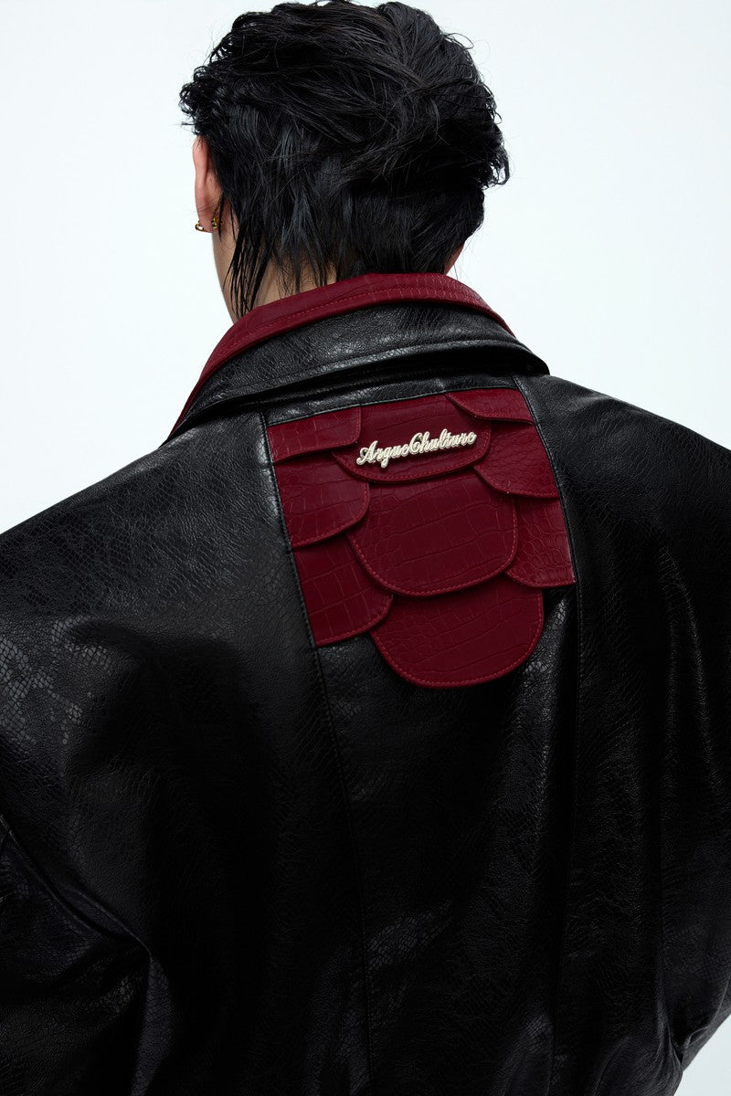 Glossy Snake Print Leather Jacket - EU Only