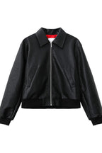 Cropped PU Leather Biker Jacket