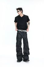 Pleated Studded V-Neck T-Shirt