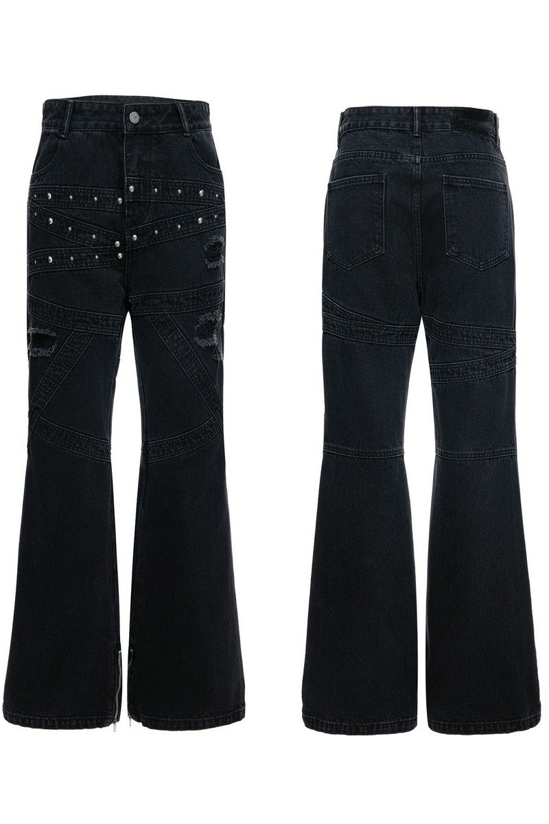 Distressed Studded Curved Jeans