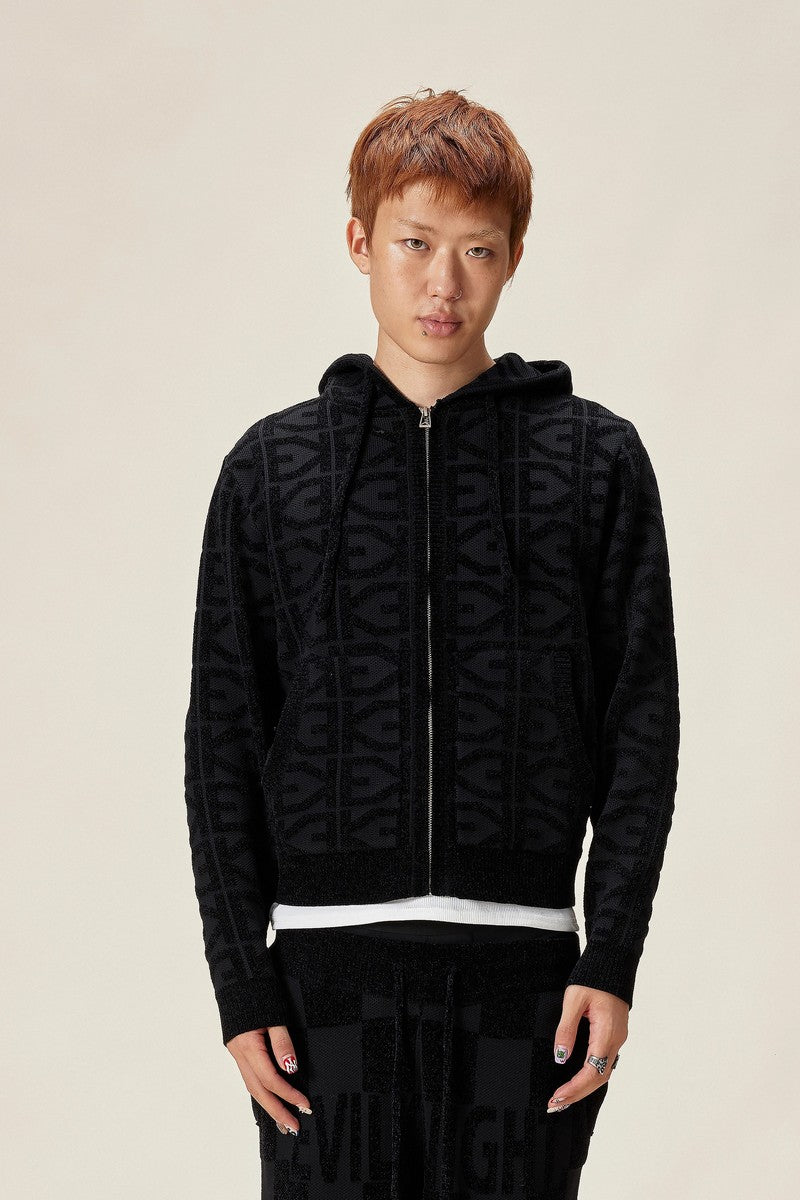 Allover Logo Knit Zip-Up