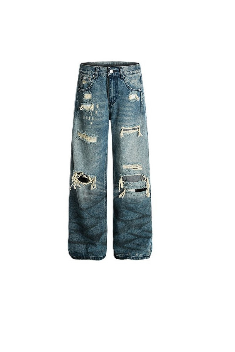 Blue Ripped Loose Jeans