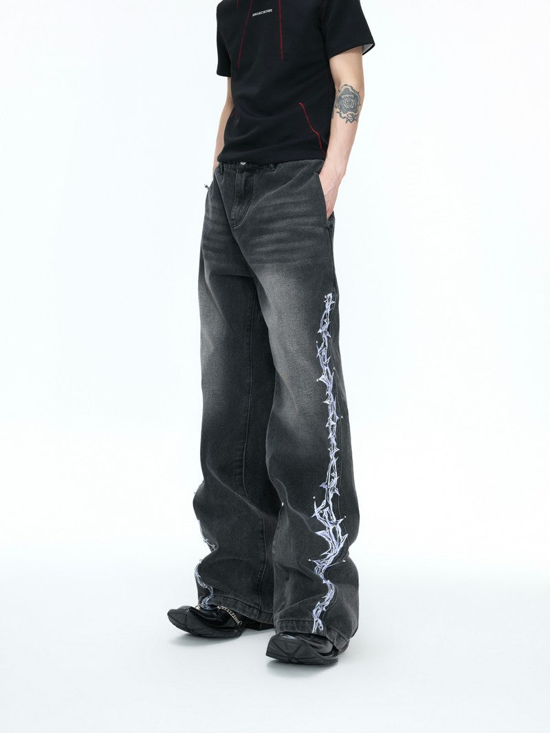 Embroidered Studded Jeans