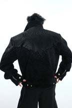 Crocodile Pattern Studded Cropped Jacket