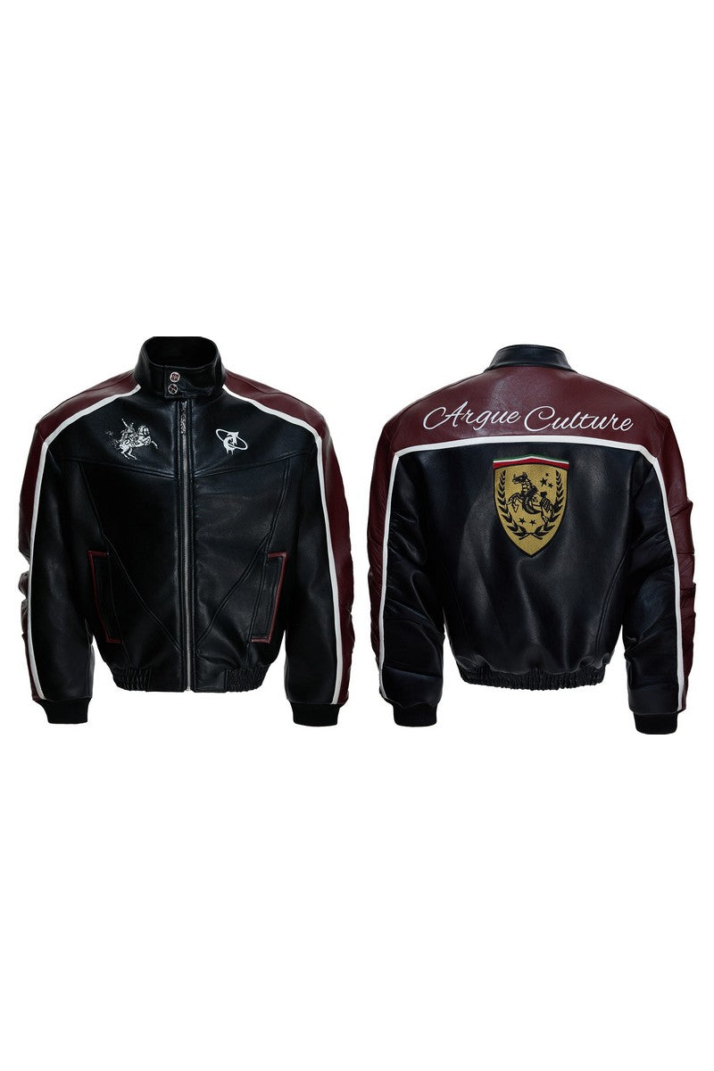 Embroidered Crest Biker Jacket