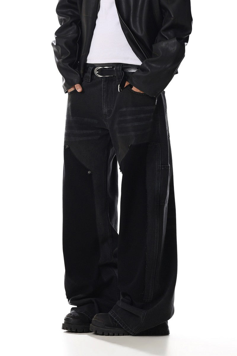 Workwear Studded Patchwork Jeans