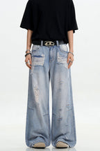 Light Blue Ripped Loose Jeans