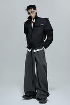 Woven Leather Cropped Trench Jacket