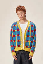 Checkerboard Varsity Knit Cardigan